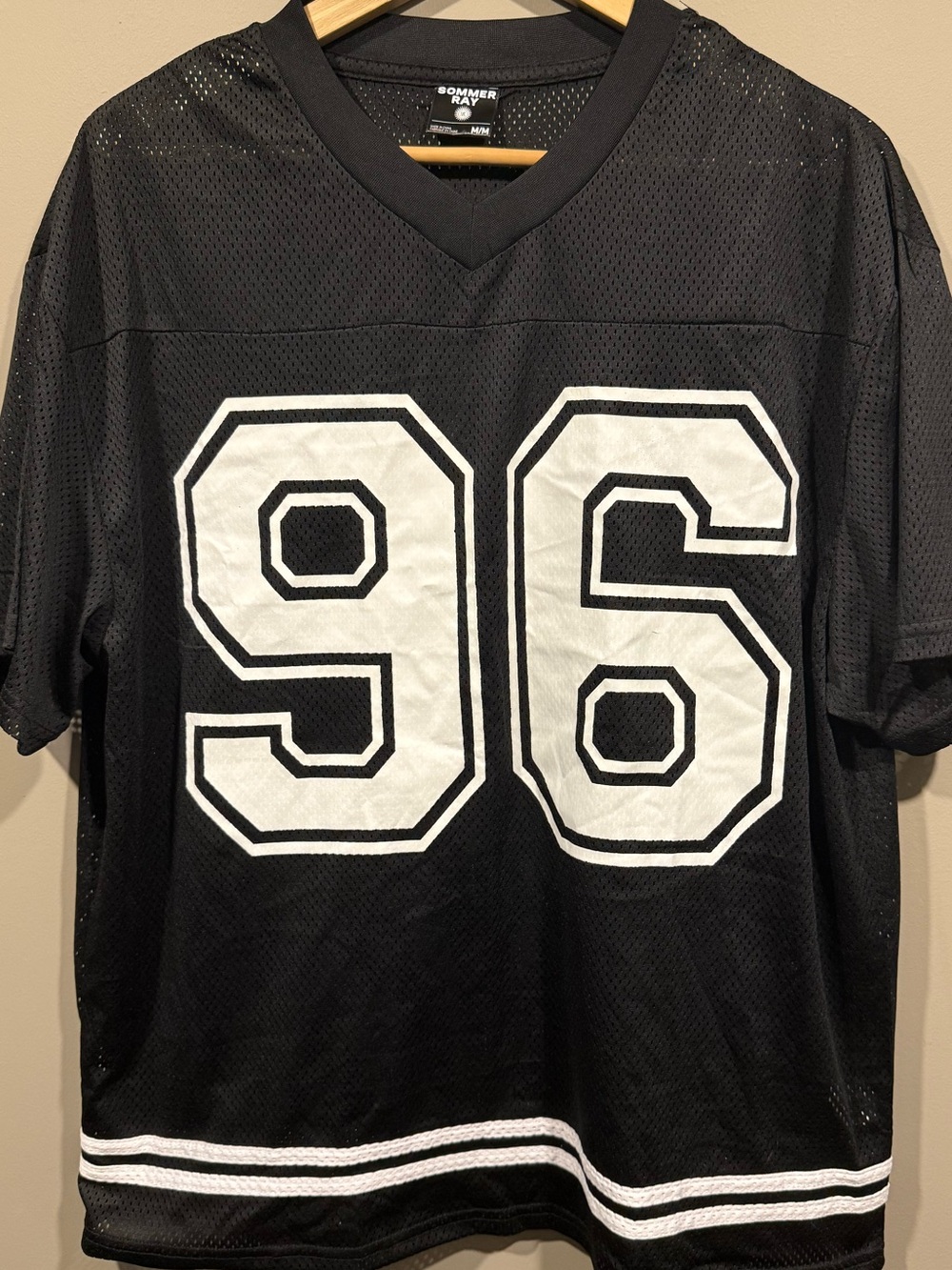 1996 Men's Black Athletic mesh Jersey Tee with White 96 Graphic image 2